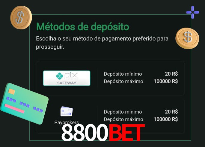 O cassino 8800BET oferece uma grande variedade de métodos de pagamento